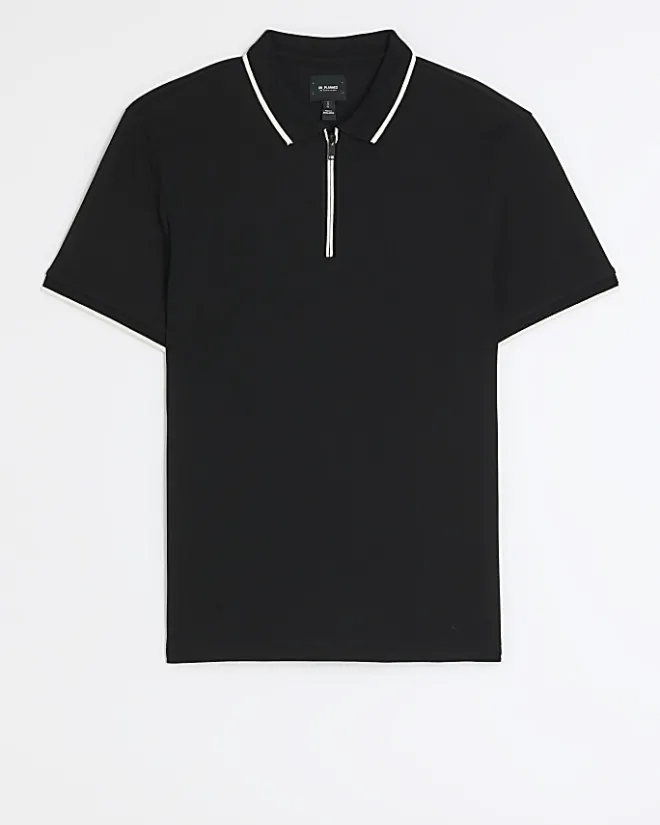 River Island slim fit taped collar polo Black Hot