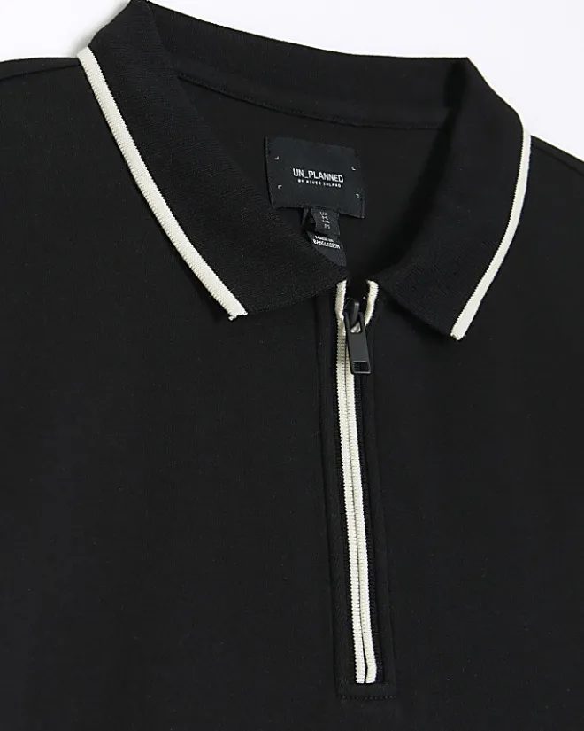 River Island slim fit taped collar polo Black Hot