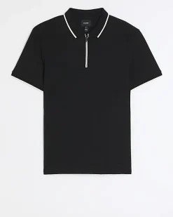 River Island slim fit taped collar polo Black Hot