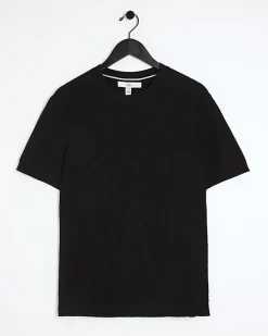 River Island slim fit textured knit t-shirt Black Online