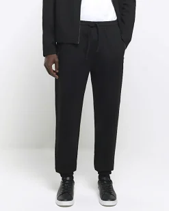 River Island slim fit textured smart joggers Black Hot