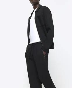 River Island slim fit textured smart joggers Black Hot
