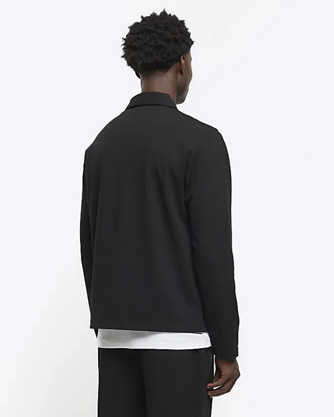 River Island slim fit textured zip up sweatshirt Black Fashion