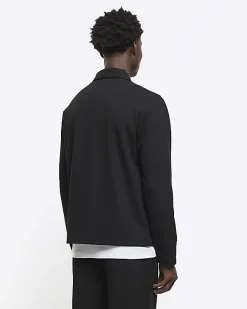 River Island slim fit textured zip up sweatshirt Black Fashion