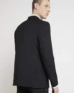 River Island slim fit tuxedo suit jacket Black Clearance