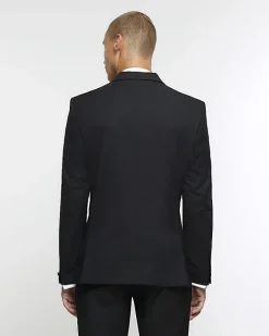 River Island slim fit tuxedo suit jacket Black Clearance