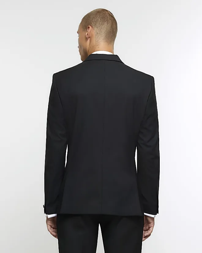 River Island slim fit tuxedo suit jacket Black Clearance