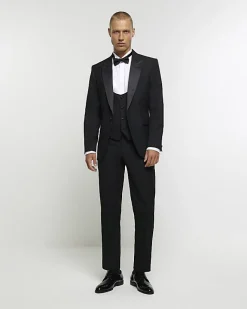 River Island slim fit tuxedo waistcoat Black Fashion