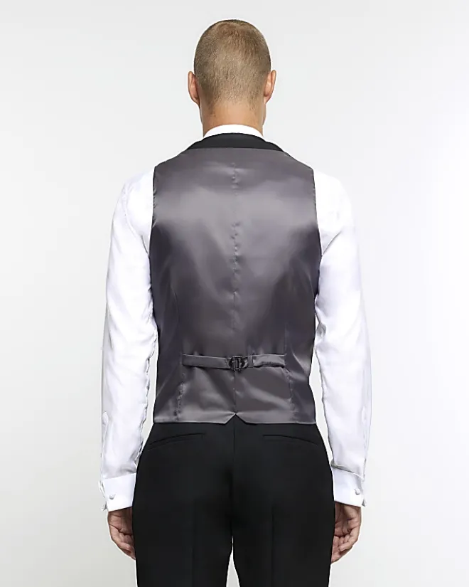 River Island slim fit tuxedo waistcoat Black Fashion
