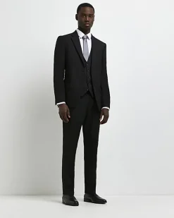 River Island slim fit twill suit trousers Black Outlet