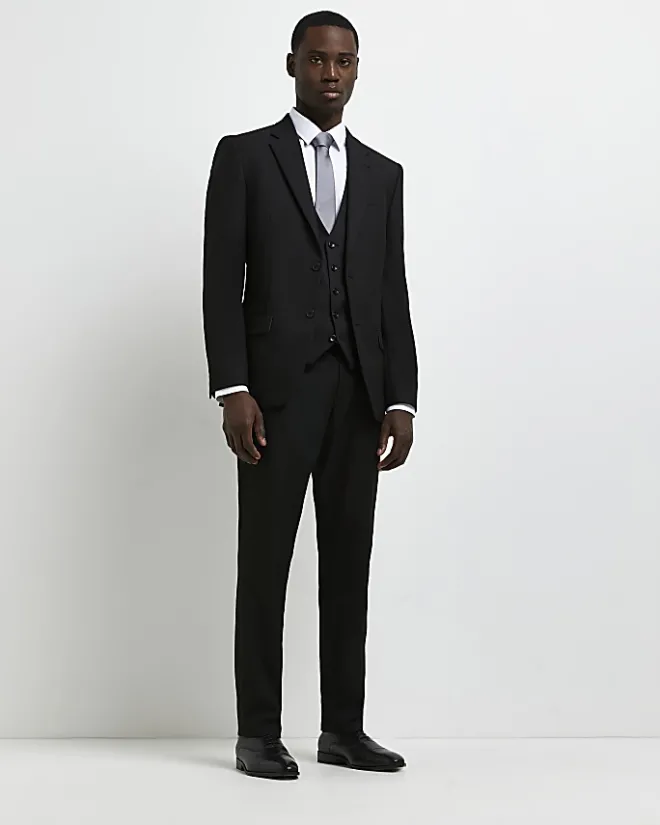 River Island slim fit twill suit trousers Black Outlet