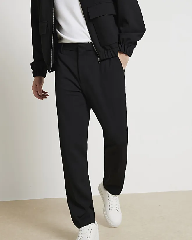 River Island slim fit waffle textured trousers Black Online