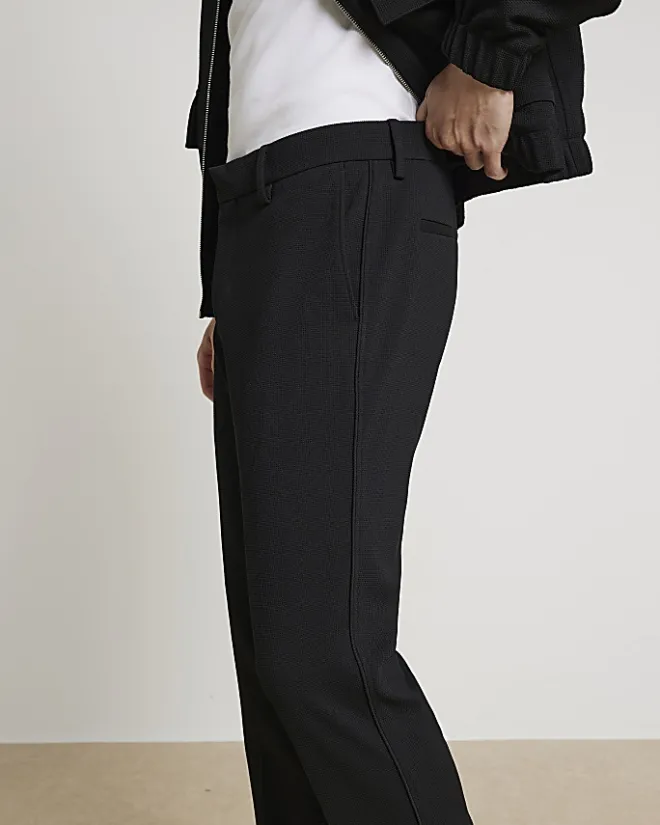 River Island slim fit waffle textured trousers Black Online