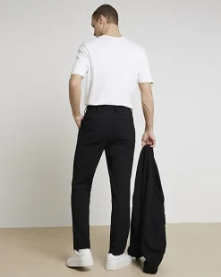 River Island slim fit waffle textured trousers Black Online