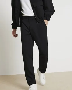 River Island slim fit waffle textured trousers Black Online