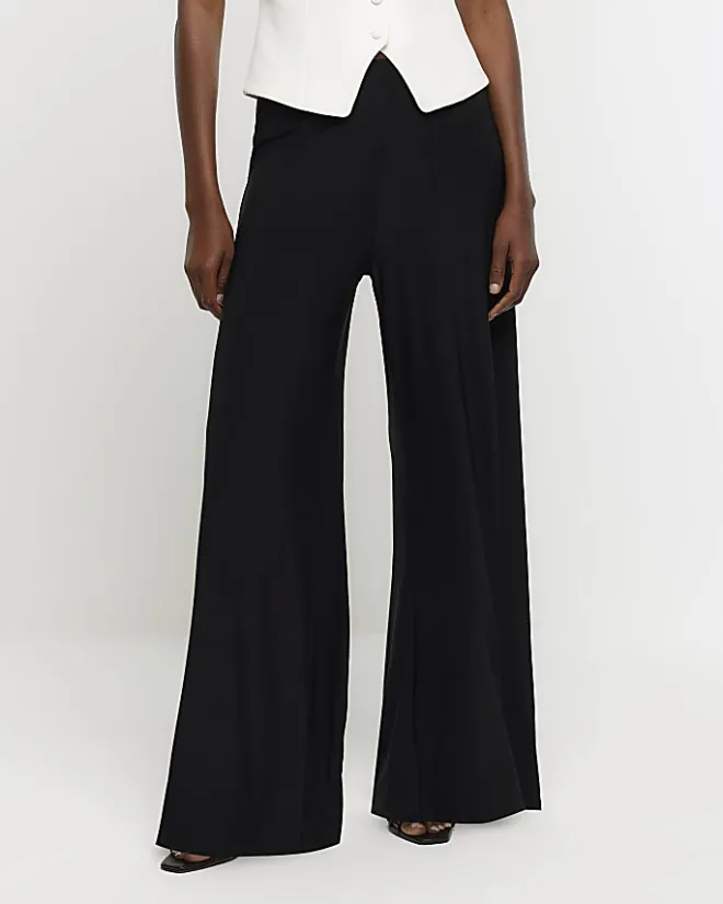 River Island Slinky Wide Leg Trousers Black Outlet