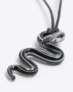 River Island snake necklace Black Sale