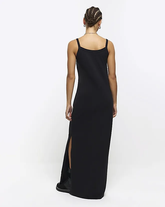 River Island split hem bodycon maxi dress Black Discount