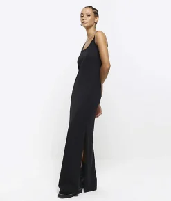 River Island split hem bodycon maxi dress Black Discount