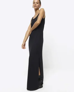River Island split hem bodycon maxi dress Black Discount