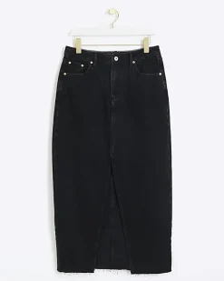 River Island split hem denim maxi skirt Black Discount