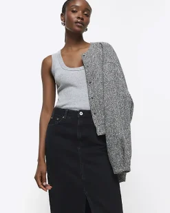 River Island split hem denim maxi skirt Black Discount