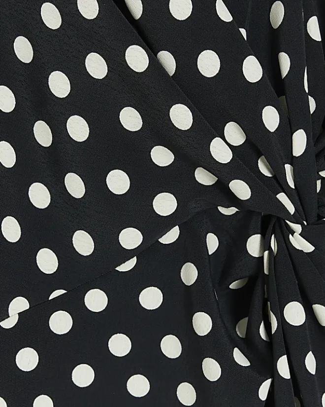 River Island spot knot detail swing mini dress Black Fashion