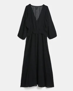 River Island spot long sleeve wrap midi dress Black New