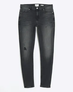 River Island spray on super skinny fit ripped jeans Black Fashion