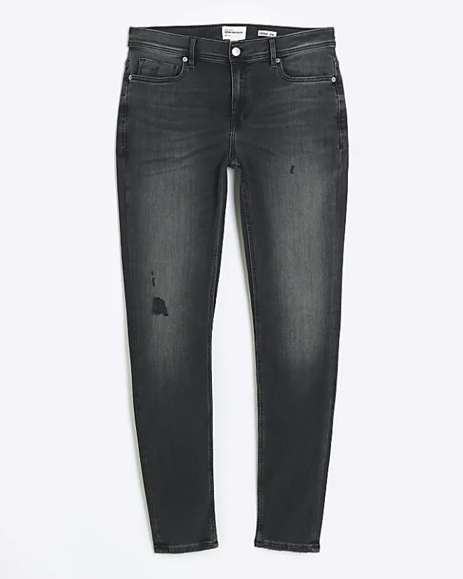 River Island spray on super skinny fit ripped jeans Black Fashion