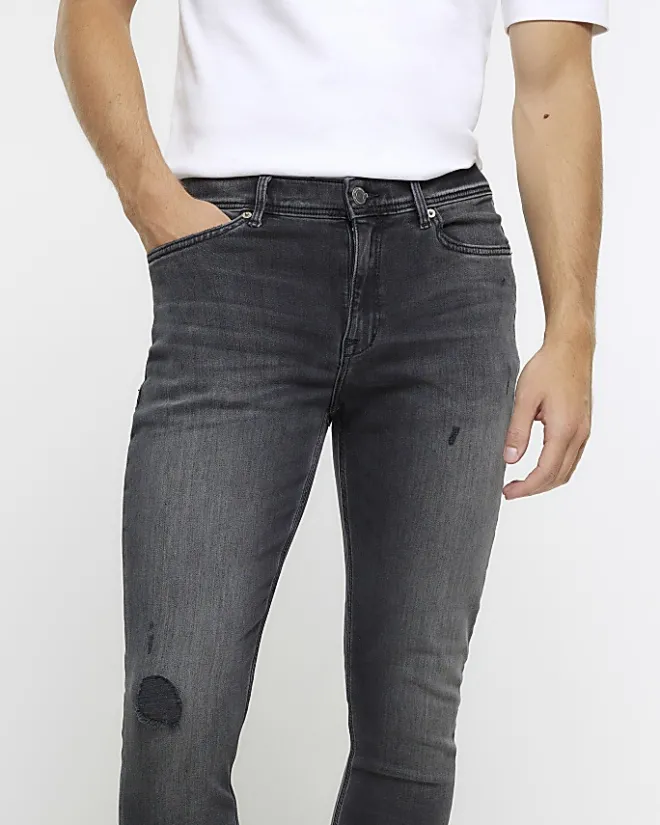 River Island spray on super skinny fit ripped jeans Black Fashion