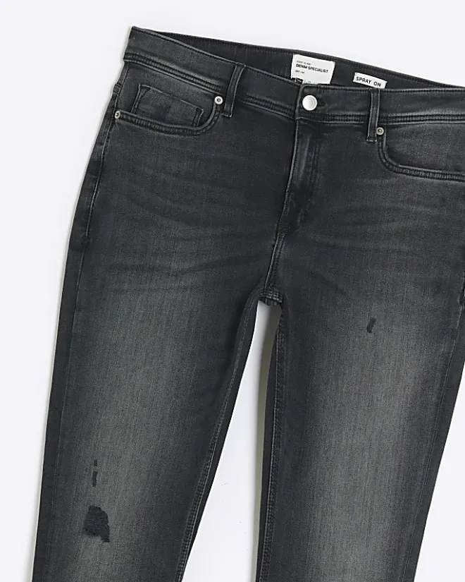 River Island spray on super skinny fit ripped jeans Black Fashion