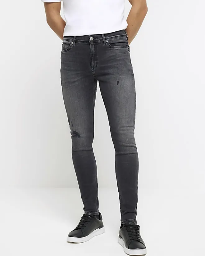 River Island spray on super skinny fit ripped jeans Black Fashion