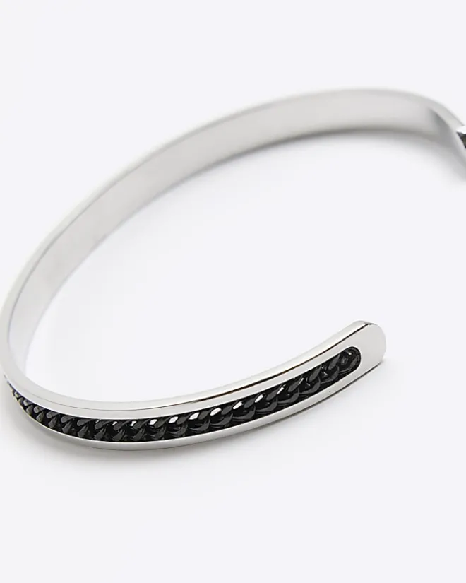 River Island Stainless Steel Chain Cuff Bracelet Black Best