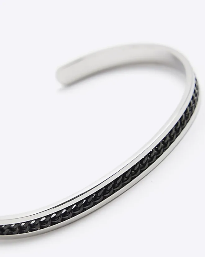 River Island Stainless Steel Chain Cuff Bracelet Black Best