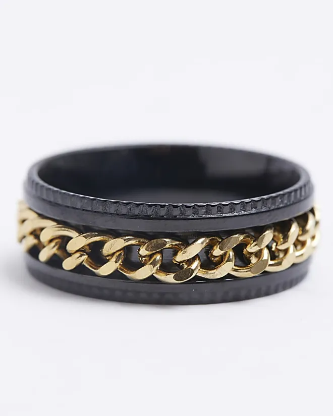 River Island Black stainless steel chain detail ring Yellow Sale