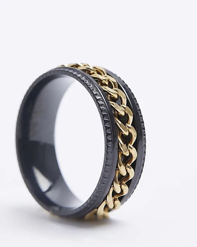 River Island Black stainless steel chain detail ring Yellow Sale