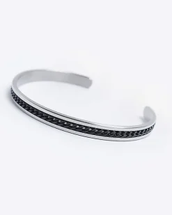 River Island stainless steel cuff bracelet Black Outlet