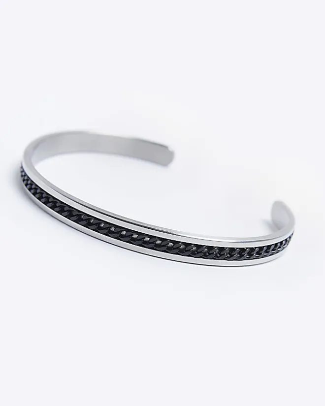 River Island stainless steel cuff bracelet Black Outlet