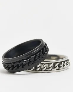 River Island stainless steel rings multipack Black Best