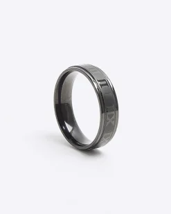 River Island stainless steel roman band ring Black Online