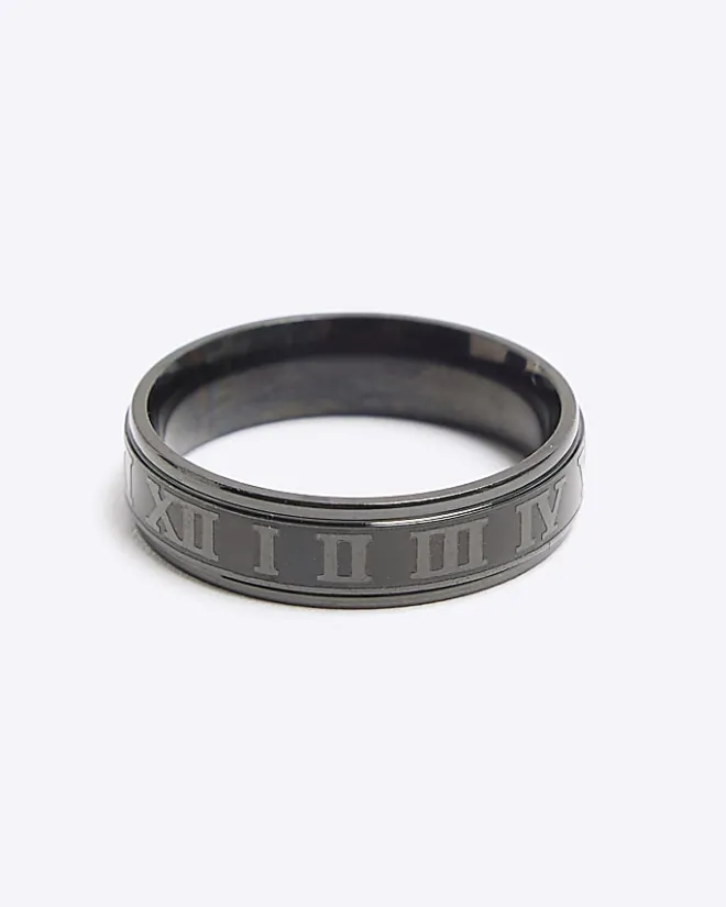 River Island stainless steel roman band ring Black Online