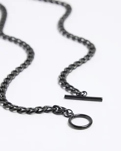 River Island stainless steel T bar necklace Black New