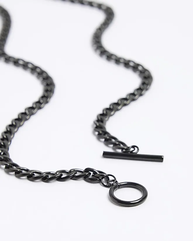 River Island stainless steel T bar necklace Black New