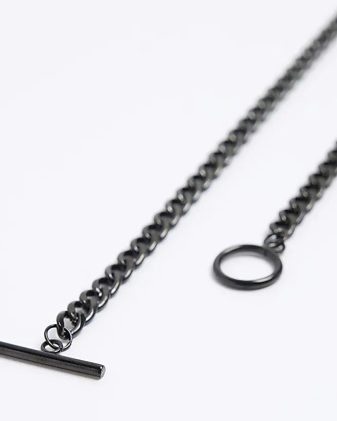 River Island stainless steel T bar necklace Black New