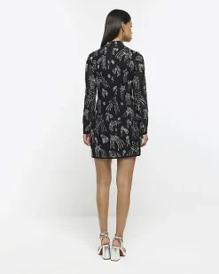 River Island star embellishment bodycon mini dress Black New