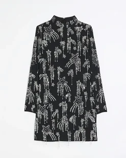 River Island star embellishment bodycon mini dress Black New
