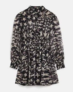River Island star long sleeve mini shirt dress Black Fashion