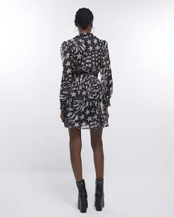 River Island star long sleeve mini shirt dress Black Fashion