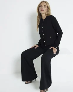 River Island stitched wide leg trousers Black Fashion